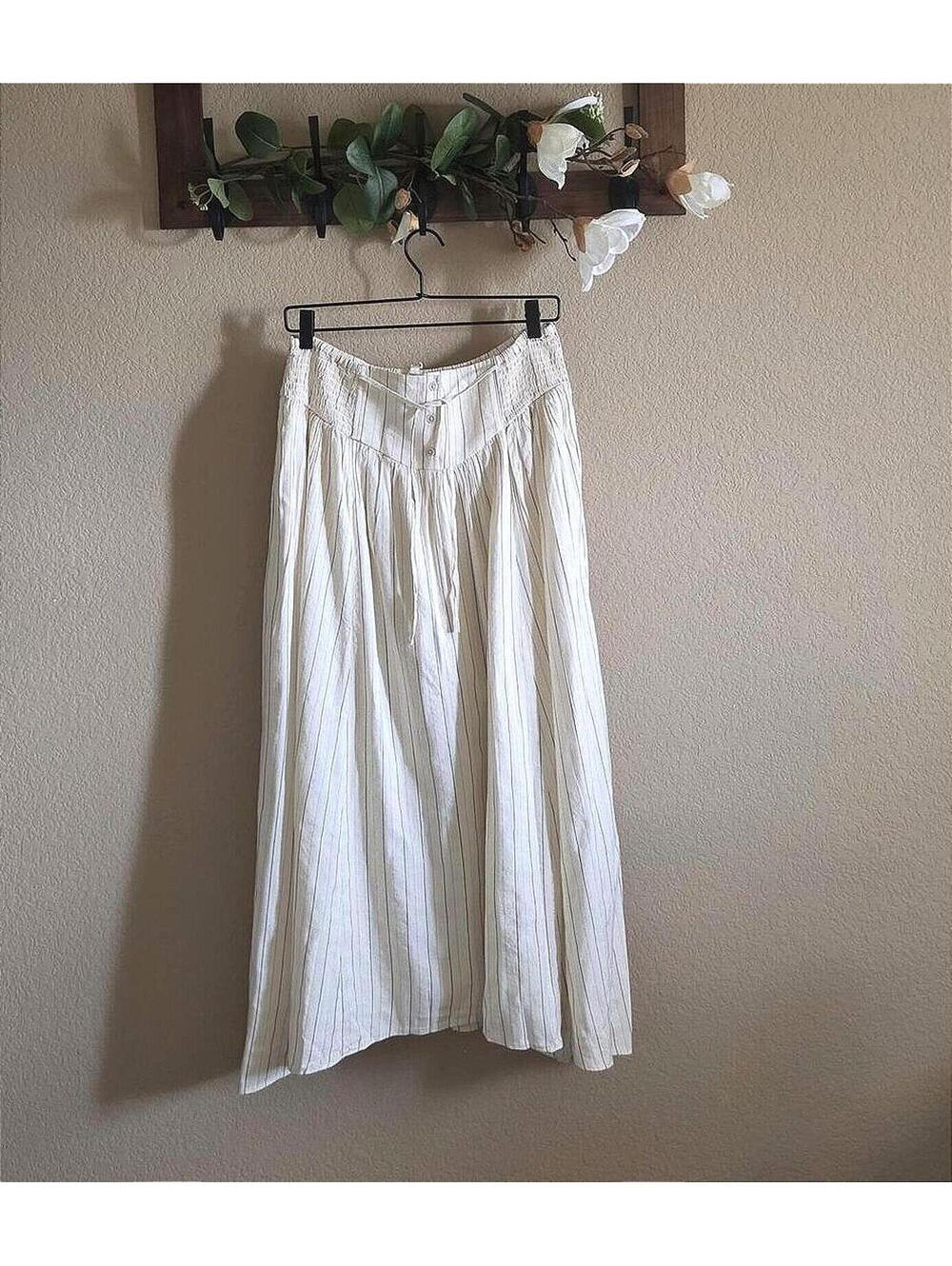Vintage Style White Maxi Skirt with Pinstripes